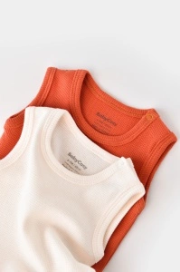 Set 2 body-uri fara maneci bebe unisex -100% bumbac organic -Scortisoara/Ecru, BabyCosy (Marime: 12-18 Luni) - Img 2