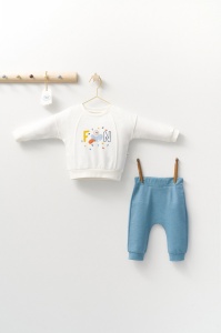 Set 2 piese cu bluzita si pantalonasi de trening Monster, Tongs baby (Culoare: Albastru, Marime: 6-9 luni) - Img 2