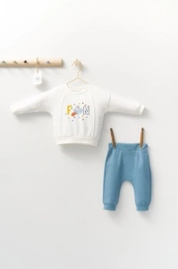 Set 2 piese cu bluzita si pantalonasi de trening Monster, Tongs baby (Culoare: Albastru, Marime: 6-9 luni) - Img 2