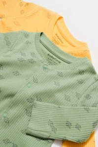 Set 2 salopete lungi Printed, BabyCosy, 50% modal+50% bumbac, Lamaie/Verde (Marime: 0-3 Luni) - Img 3
