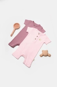 Set 2 salopete scurte Bamboo, roz, BabyCosy, 50%bumbac+50% bambus (Marime: 6-9 luni)