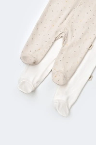 Set 2 salopetele cu maneca lunga si pantaloni lungi cu botosei - 100%bumbac organic - Crem cu buline, BabyCosy (Marime: 6-9 luni) - Img 3