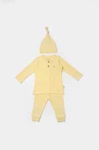 Set 3 piese:bluza, pantaloni si caciulita Bamboo, galben, BabyCosy, 50% bumbac+50%bambus (Marime: 9-12 luni) - Img 2