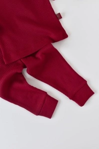 Set 3 piese: bluzita cu maneca lunga, pantaloni lungi si caciulita din bumbac organic si modal - Rosu BabyCosy (Marime: 18-24 Luni) - Img 2