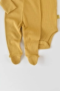 Set 3 piese: body cu maneca lunga, pantaloni lungi cu botosei si caciulita din bumbac organic si modal - Sofran, BabyCosy (Marime: 6-9 luni) - Img 2