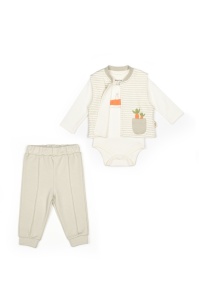 Set 3 piese: body, pantalon si vesta Rabbit, 100% bumbac organic, BabyCosy (Marime: 9-12 luni) - Img 2