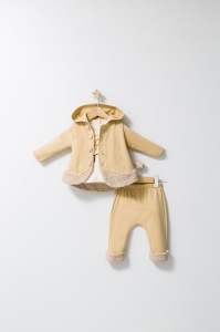 Set 3 piese: pantaloni, bluzita si hainuta cu gluga eleganta pentru bebelusi Fun Penguin, Tongs baby (Culoare: Ecru, Marime: 24-36 luni) - Img 2