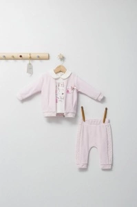 Set 3 piese: pantaloni, bluzita si hainuta pentru bebelusi Gazelle, Tongs baby (Culoare: Roz, Marime: 9-12 luni)