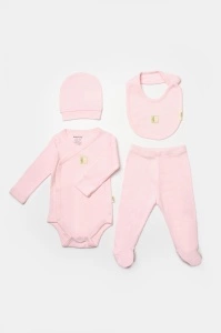 Set 4 piese:body, pantaloni, baveta si caciulita Bamboo, roz, BabyCosy, 50% bumbac+50%bambus (Marime: 3-6 Luni) - Img 2