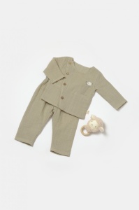 Set bluza cu nasturi si pantaloni , Winter muselin, 100% bumbac - Verde, BabyCosy (Marime: 9-12 luni)