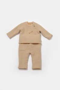 Set bluza dublata si pantaloni, Winter muselin - Apricot, BabyCosy (Marime: 3-6 Luni) - Img 2