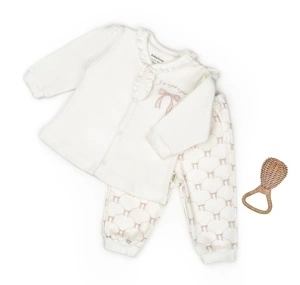 Set bluză și pantalon, Bow, BabyCosy, 100%bumbac organic, Powder (Marime: 6-9 luni)