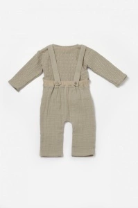 Set bluza si salopeta, Winter muselin, 100% bumbac - Verde, BabyCosy (Marime: 18-24 Luni) - Img 3