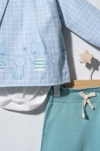 Set bluzita de vara cu pantalonasi pentru bebelusi Cats, Tongs baby (Culoare: Albastru, Marime: 9-12 luni) - Img 2