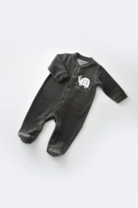 Set Broscuta cu salopeta si body din 80%bumbac organic si 20% poliester - Antracit, BabyCosy (Marime: 6-9 luni) - Img 3