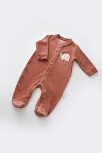 Set Broscuta cu salopeta si body din 80%bumbac organic si 20% poliester - Caramiziu, BabyCosy (Marime: 6-9 luni) - Img 3