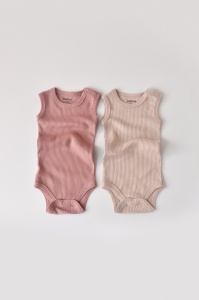 Set de 2 body-uri fara maneci din bumbac organic si modal - Roz/Blush BabyCosy (Marime: 18-24 Luni) - Img 2