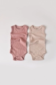 Set de 2 body-uri fara maneci din bumbac organic si modal - Roz/Blush BabyCosy (Marime: 18-24 Luni) - Img 2