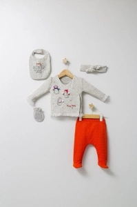 Set de iarna de 5 piese pentru nou nascut Crazy Penguins, Tongs baby (Culoare: Galben) - Img 2