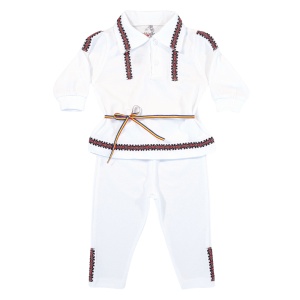 Costum național din 2 piese - Alb (Bumbac 100%, semisubtire)pique - Img 3