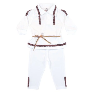 Costum național din 2 piese - Alb (Bumbac 100%, semisubtire)pique - Img 3