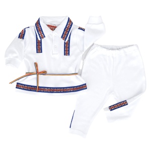 Costum traditional din 2 piese - alb (Bumbac 100%, superior, pieptanat)