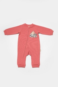 Salopeta cu fermoar, Two thread, BabyCosy, 100% bumbac organic, Rose (Marime: 3-6 Luni) - Img 3