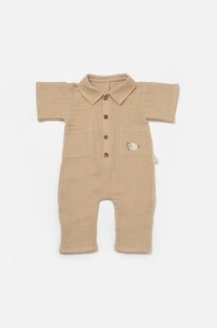 Salopeta cu maneca scurta si nasturei Sheep, 100% bumbac - Apricot, BabyCosy (Marime: 3-6 Luni) - Img 2