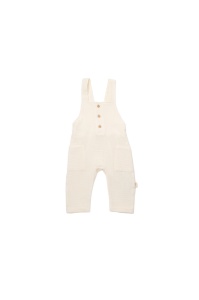 Salopeta de vara cu buzunare din muselina, BabyCosy, 100% bumbac organic, ecru (Marime: 12-18 Luni) - Img 2