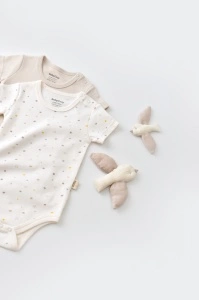 Set 2 body-uri bebe unisex -100% bumbac organic - Ecru cu buline, BabyCosy (Marime: 18-24 Luni) - Img 3