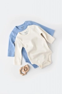 Set 2 body-uri cu maneca lunga bebe unisex -100% bumbac organic - Ecru/Bleu, BabyCosy (Marime: 12-18 Luni)