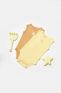 Set 2 body-uri fara maneci Bamboo, galben, BabyCosy, 50% bambus+50% bumbac (Marime: 9-12 luni)