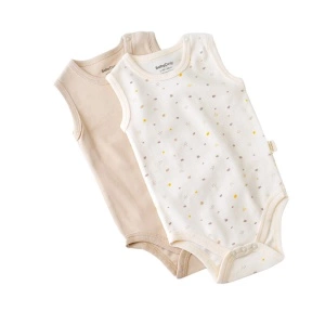 Set 2 body-uri fara maneci bebe unisex -100% bumbac organic - Ecru cu buline, BabyCosy (Marime: 12-18 Luni) - Img 2