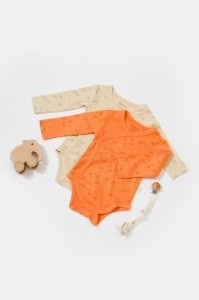 Set 2 body-uri petrecute Printed, BabyCosy, 50% modal+50% bumbac, Stone/Apricot (Marime: 6-9 luni) - Img 2