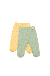 Set 2 pantalonasi cu botosei Printed, BabyCosy, 50% modal+50% bumbac, Lamaie/Verde (Marime: 3-6 Luni)