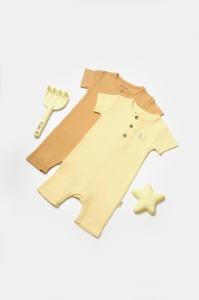 Set 2 salopete scurte Bamboo, galben, BabyCosy, 50%bumbac+50% bambus (Marime: 9-12 luni)
