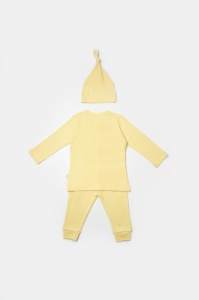 Set 3 piese:bluza, pantaloni si caciulita Bamboo, galben, BabyCosy, 50% bumbac+50%bambus (Marime: 18-24 Luni) - Img 3