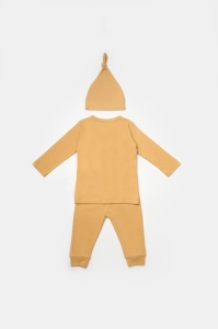 Set 3 piese:bluza, pantaloni si caciulita Bamboo, maro, BabyCosy, 50% bumbac+50%bambus (Marime: 18-24 Luni) - Img 3
