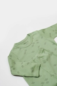 Set 3 piese:bluza, pantaloni si caciulita Printed, BabyCosy, 50% modal+50% bumbac, Verde (Marime: 12-18 Luni) - Img 3