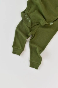 Set 3 piese: body cu maneca lunga, pantaloni lungi si caciulita din bumbac organic si modal - Verde, BabyCosy (Marime: 3-6 Luni) - Img 2
