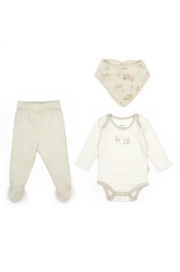 Set 3 piese:body, pantaloni si baveta Rabbit, BabyCosy, 100% bumbac (Marime: 3-6 Luni) - Img 3