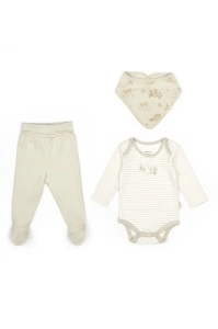 Set 3 piese:body, pantaloni si baveta Rabbit, BabyCosy, 100% bumbac (Marime: 3-6 Luni) - Img 3