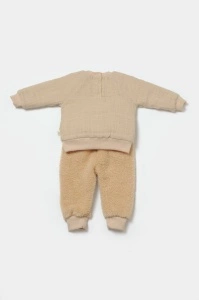 Set bluza cu buzunar si pantaloni Ursulet, Winter muselin, 100% bumbac dublat - Apricot, BabyCosy (Marime: 12-18 Luni) - Img 3