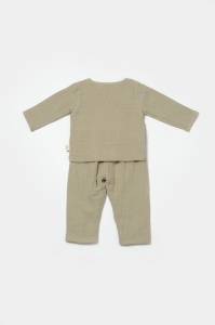 Set bluza cu nasturi si pantaloni , Winter muselin, 100% bumbac - Verde, BabyCosy (Marime: 18-24 Luni) - Img 3