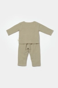 Set bluza cu nasturi si pantaloni , Winter muselin, 100% bumbac - Verde, BabyCosy (Marime: 18-24 Luni) - Img 3