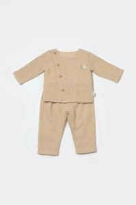 Set bluza cu nasturi si pantaloni , Winter muselin- Apricot, BabyCosy (Marime: 3-6 Luni) - Img 2