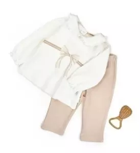 Set bluză cu volănaș și pantalonași, Bow, BabyCosy, 100%bumbac organic (Marime: 18-24 Luni) - Img 2