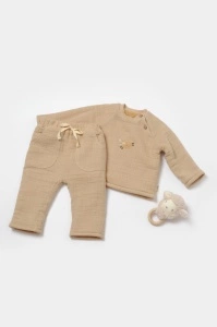 Set bluza dublata si pantaloni, Winter muselin - Apricot, BabyCosy (Marime: 18-24 Luni)