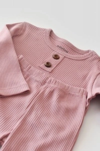 Set bluzita cu maneca lunga si pantaloni lungi din bumbac organic si modal - Roz BabyCosy (Marime: 3-6 Luni) - Img 2