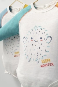 Set cu pantalonasi si body cu maneca lunga pentru bebelusi Monster, Tongs baby (Marime: 18-24 Luni, Culoare: Turcoaz) - Img 3